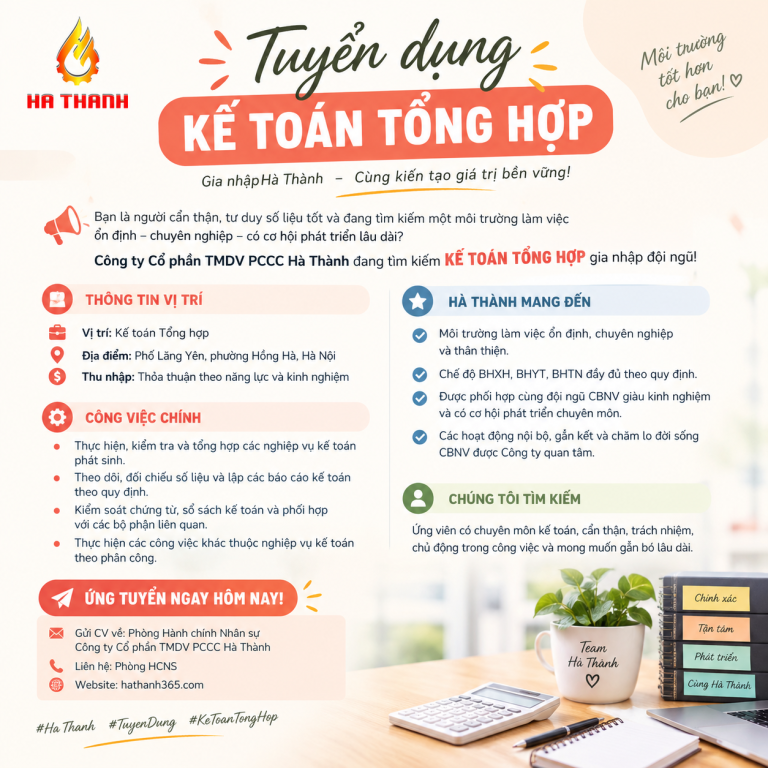 TUYỂN DỤNG: VỊ TRÍ KẾ TOÁN TỔNG HỢP